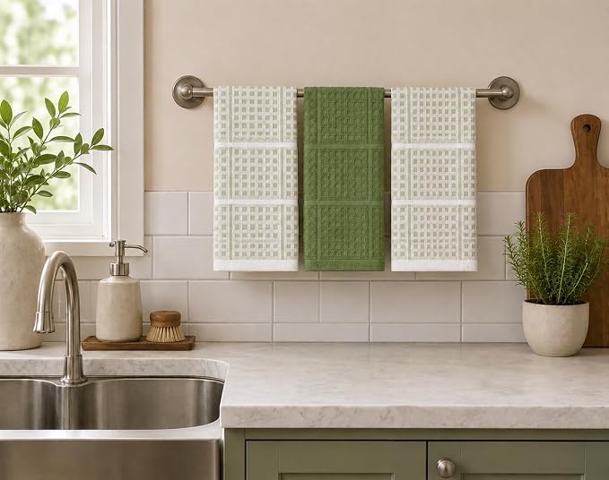 Serafina Home Sage Green Kitchen Dish Towels – Set of 3 100% Cotton Cloth Soft - Image 8