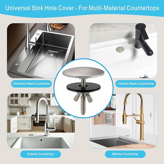 2 Inch Kitchen Sink Hole Cover, Solid Brass Faucet Hole Cover, Brushed Nickel Finish Tap Hole Plate Stopper Cover, Countertop Hole Cover for Kitchen and Bathroom Sinks (Brushed Nickel)