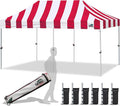 Eurmax USA 10'x20' Pop Up Canopy Tent Commercial Instant Canopies with Heavy Duty Roller Bag,Bonus 6 Sand Weights Bags (Stripe Red)