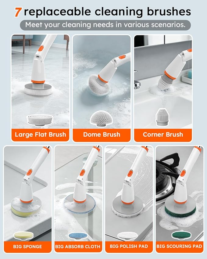 Electric Spin Scrubber, 1500RPM Powerful Cleaning Brush - Image 7
