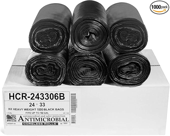 Aluf Plastics 16 Gal Black Trash Bags, 6 Micron by AlufPlastics