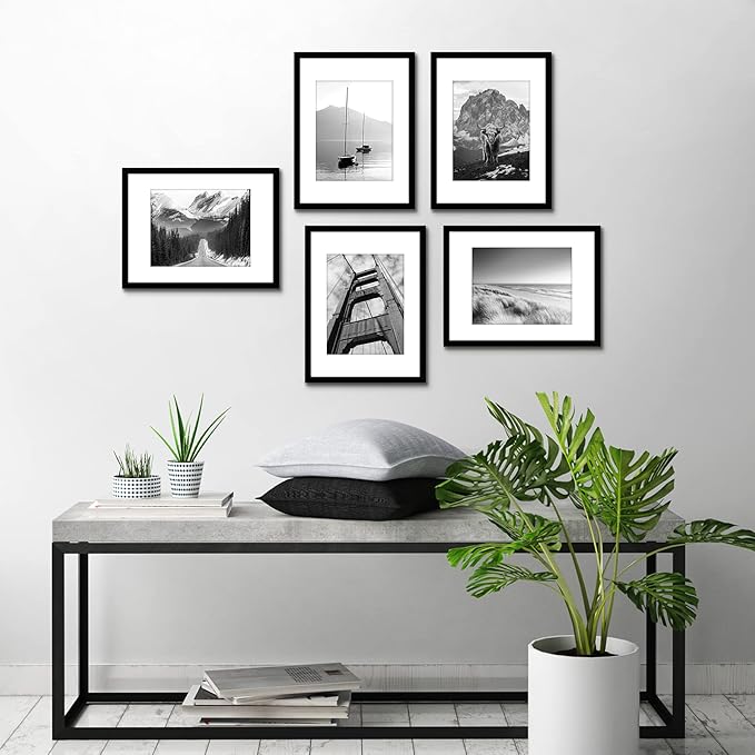Americanflat 12x16 Picture Frame with Polished Plexiglass - Set of 5 - Use as 8.5x11 Frame with Mat or Display 12x16 Photo Without Mat - Galleria Collection - Picture Frames for Wall Display - Black