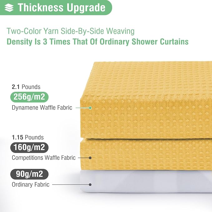 Dynamene Extra Long Waffle Shower Curtain 256 GSM Fabric 72x96 Gold - Image 2