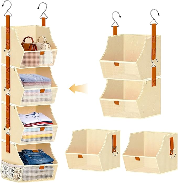 Fabric Hanging Closet Clothes Organizers and Storage Detachable 4 Tier | by Unknown