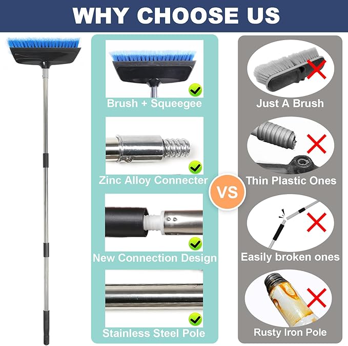 52" Car Wash Brush with Long Handle | Built-in Rubber Squeegee & Rubber Bumper - Image 2