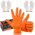 BBQ Gloves for Grilling Disposable Heat Resistant - 100 Nitrile Gloves + 4 Reusable Cotton Liners for Cooking Smoker -Orange Large