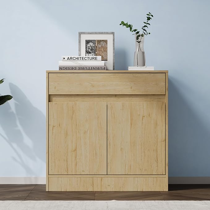 Buffet Cabinet with 2 Doors and Drawer, Coffee Bar Cabinet with Adjustable Shelf, Modern Kitchen Buffet Sideboard for Living Room, Kitchen, Natural