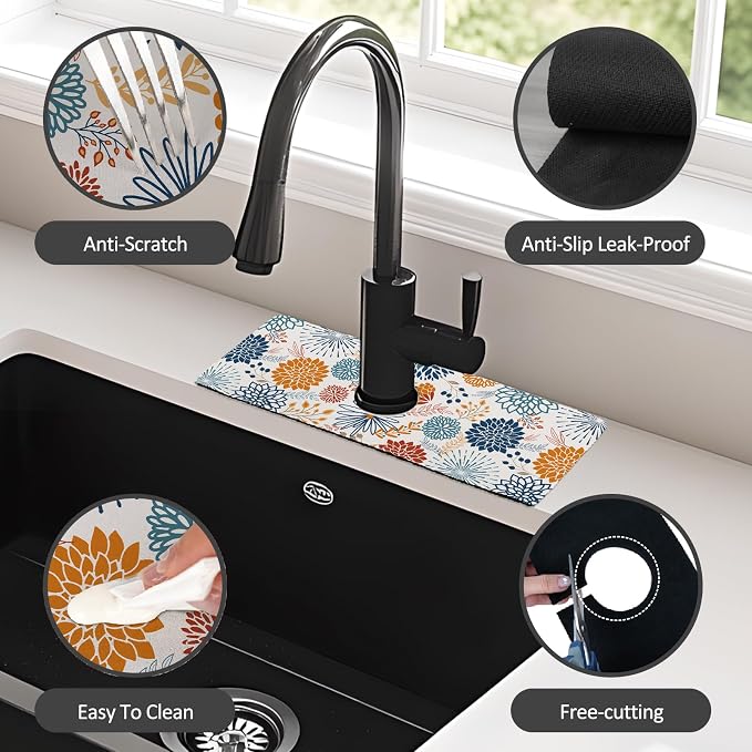 15" X 5.5" Kitchen Sink Splash Guard Faucet Mat Mandala Super Absorbent Fast - Image 4