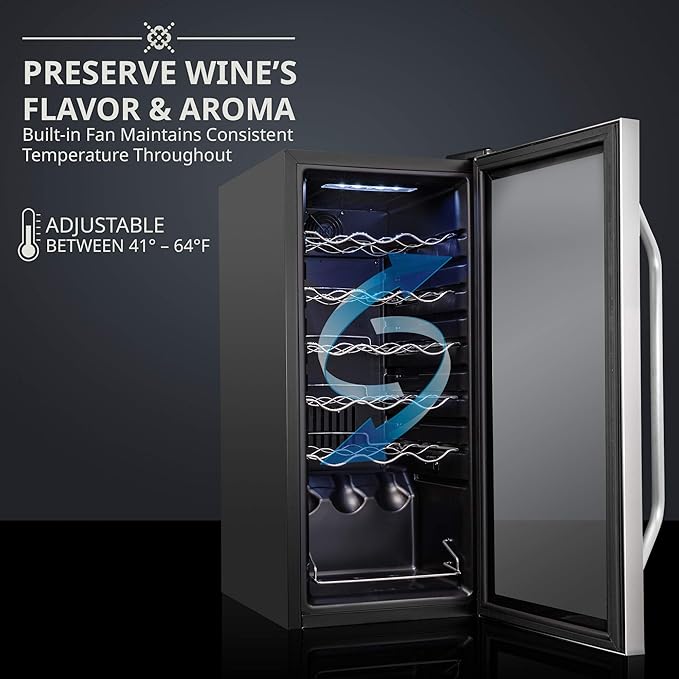 Ivation 18 Bottle Compressor Wine Cooler Refrigerator w/Lock | Large Freestanding Wine Cellar For Red, White, Champagne or Sparkling Wine | 41f-64f Digital Temperature Control Fridge Stainless Steel