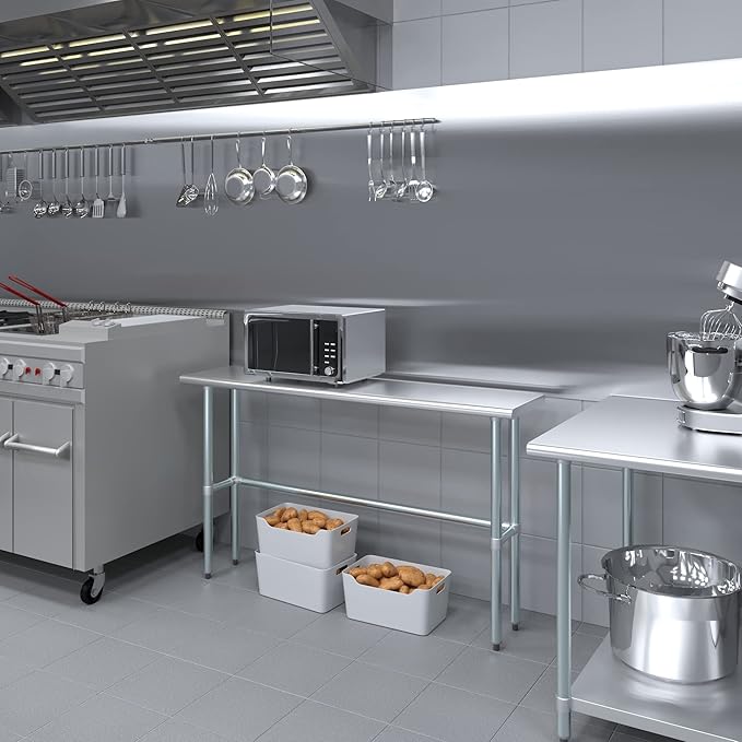 AmGood Stainless Steel Work Table Open Base | NSF Kitchen Island Food Prep | Laundry Garage Utility Bench (60" Long X 18" Deep)