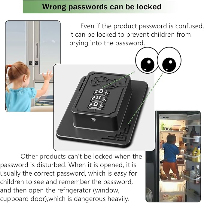 2 Pack Refrigerator Locks with 3 Digit Code, Easy Install Fridge Lock Combination, Premium Freezer Lock, Child Proof Cabinet Locks for Refrigerators, Drawers, Closets, Windows (Black)