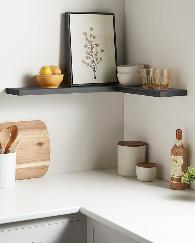 BAYKA Floating Shelves Grey, 22.5 inches Rustic Wood Wall Mounted Shelves for Bathroom, Bedroom, Living Room, Kitchen, Hanging Shelf for Books/Storage/Decor (Gray,Set of 2)