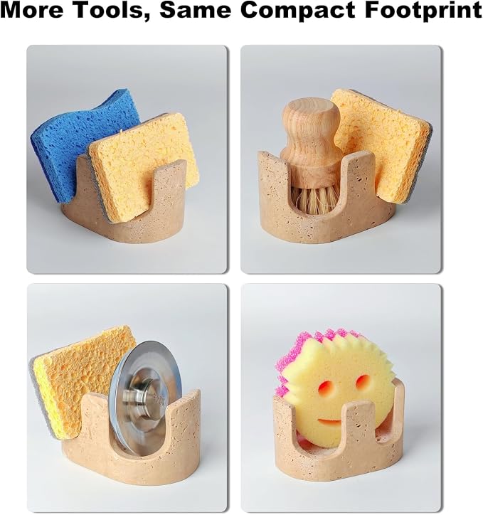 2 in 1 Travertine Sponge Holder, 2 Slot Natural Stone Sink Organizer - Image 4