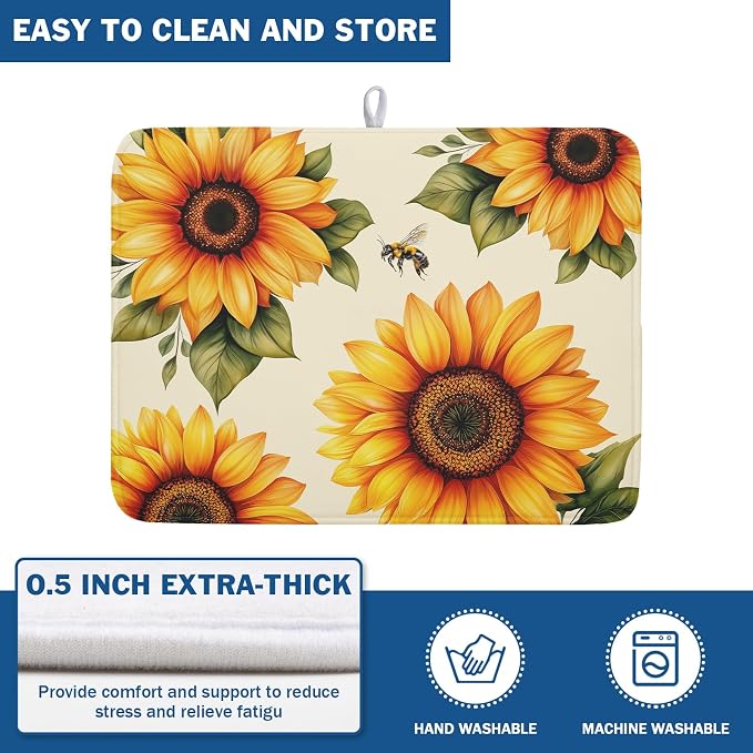 Sunflower Dish Drying Mat 18x24 Inch Absorbent Reversible Summer Drying Mat - Image 4
