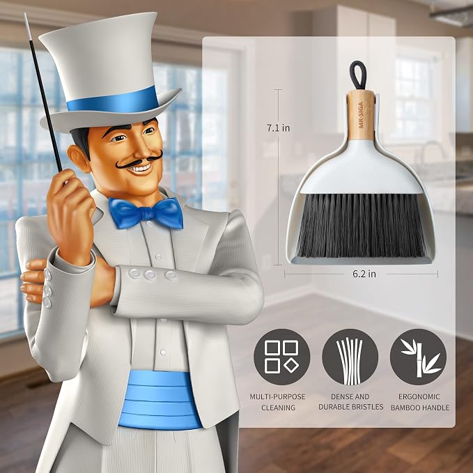 MR.SIGA Mini Dustpan and Brush Set, Bamboo Handle, 1 Set - Image 2