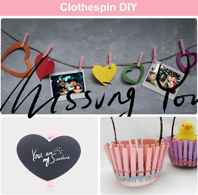 Colored Clothes pins 2.9inch 50PCS Pink, Colorful ClothesPins Wooden Clips - Image 3