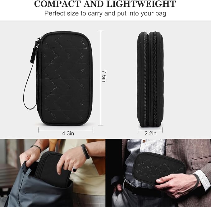 FYY Electronic Organizer, Travel Tech Pouch, Cable Organizer Black Quilted | - Image 2