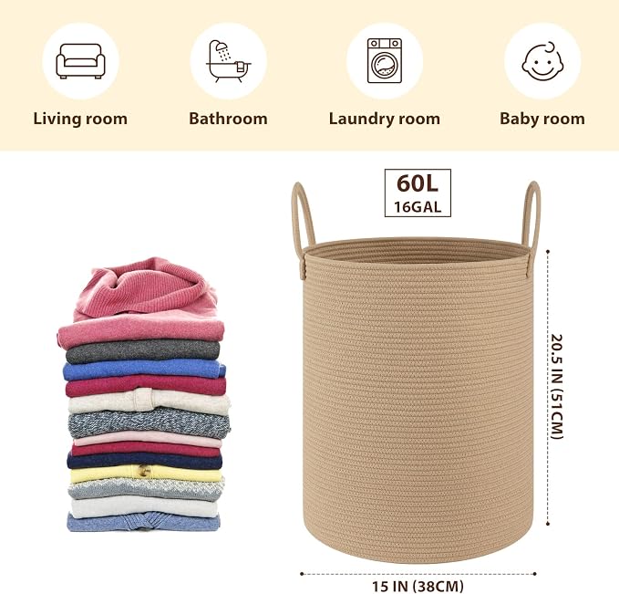 OIAHOMY 60L Nursery Hamper Laundry Basket Laundry Hamper Yellow - Image 2