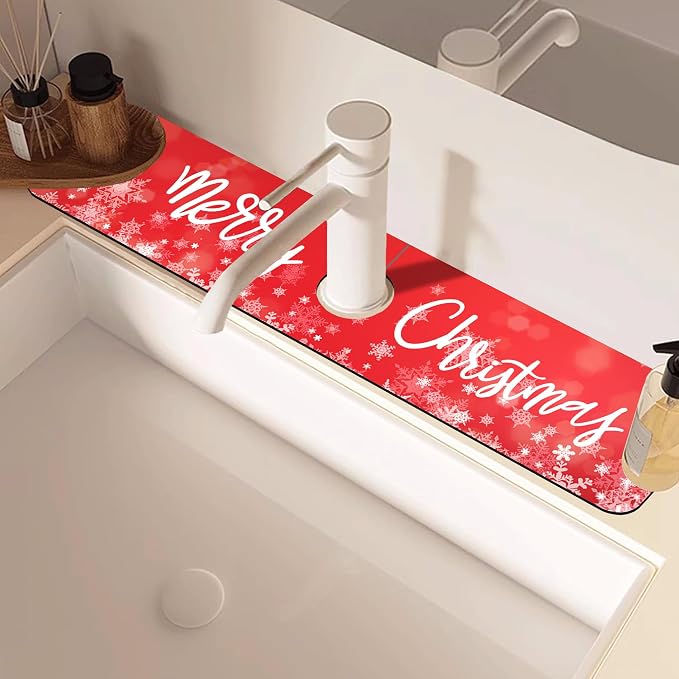 Merry Christmas Snowflake Kitchen Sink Splash Guard Mat Absorbent Fast Drying - Image 2
