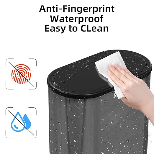 1.8 Gallons Small Stainless Steel Trash Can with Press Type Lid, Slim Bathroom Garbage Bin, Removable Liner Bucket, Narrow Wastebasket with Pop-Up Lid for Bedroom,Toilet (Titanium Black)