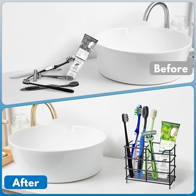 Toothbrush Holders for Bathrooms 304 Stainless Steel Quick Drying Black | - Image 5