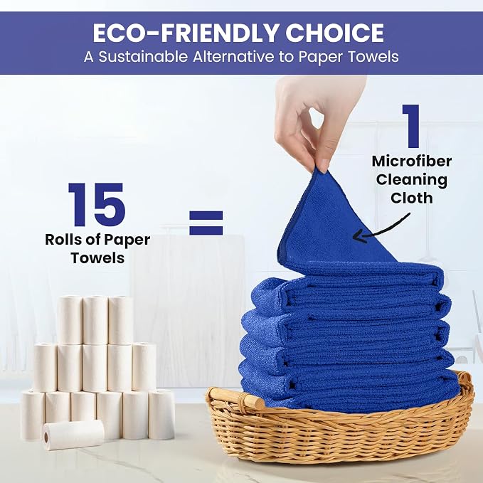 SIFANGKE Microfiber Cleaning Cloth, 12 Pack RoyalBlue Cleaning Rags - Image 6