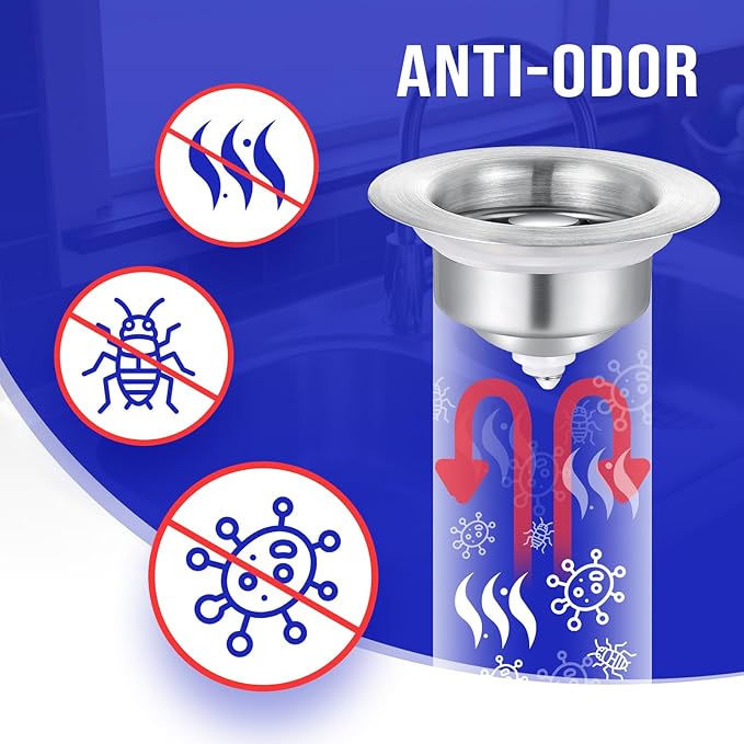 Sink Drain Strainer Screen with Spring-Loaded Core, Universal Press-Down Type Leak-Stop Plug for Kitchen Sink Dish Washing Basin Drain Assembly (Stainless Steel)