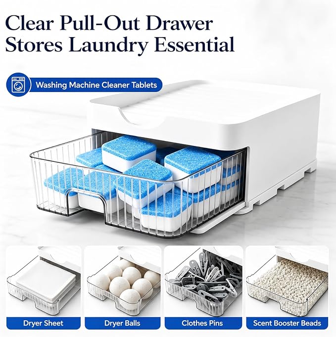 Laundry Detergent Holder with Pod Storage Drawer & Drip Tray, 3-in-1 Detergent - Image 3