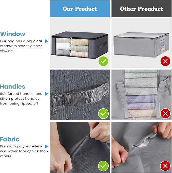HomeHacks 10-Pack Clothes Organizer Storage Bags, 35L Storage Bins, Reinforced - Image 4
