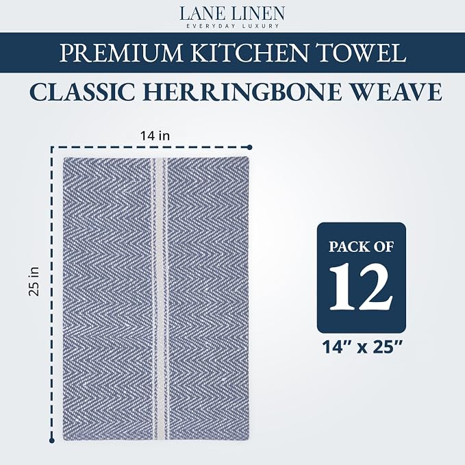 LANE LINEN Kitchen Towel Set 100% Cotton Absorbent Lint-Free 12 Pack - Image 2