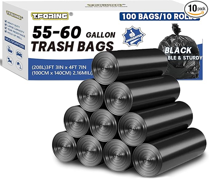 55-60 Gallon Trash Bags Heavy Duty, 2.1 Mil, Fit 206 by TFORING%C2%AE