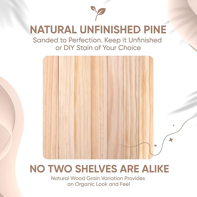Homeforia 24 inch Wood Floating Shelves, High End Solid Natural Wood 24inch Floating Shelf for Wall, Unfinished Wooden 24 inches Floating Shelves, Heavy Duty Bracket, 24 X 6.5 X 1.75 in, Set of 3