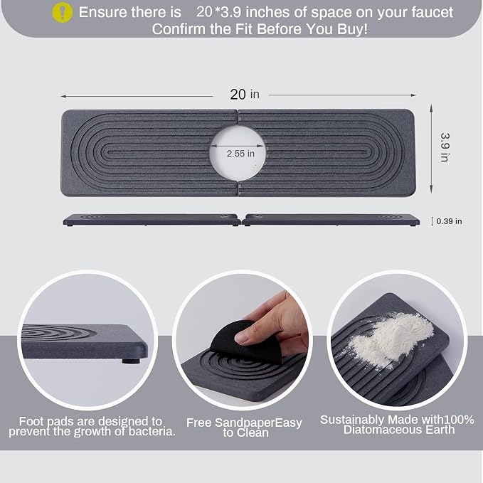 20in Fast Drying Stone Faucet Mat - Image 2