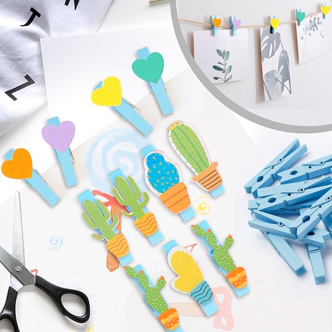 50PCS Blue Wooden Clothespins 2.9 Inch Color Clothes Pins - Image 5
