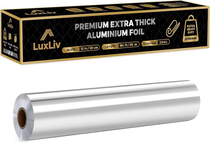 Aluminum Heavy Duty Tin Foil Roll – 12 inch wide x164 ft Length, 161 sq ft – by LuxLiv