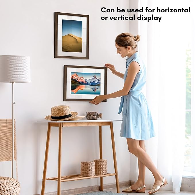 Americanflat 11x14 Picture Frame with Shatter-Resistant Glass - Use as 8x10 Frame with Mat or Display 11x14 Photo Without Mat - Signature Collection - Picture Frames for Wall Display - Walnut
