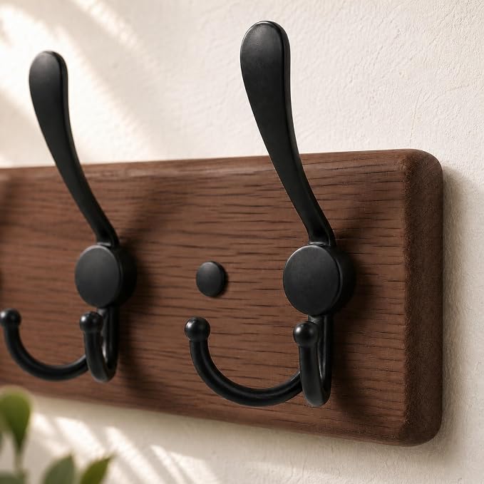 Solid Oak Wooden Coat Rack Wall Mount - Image 2