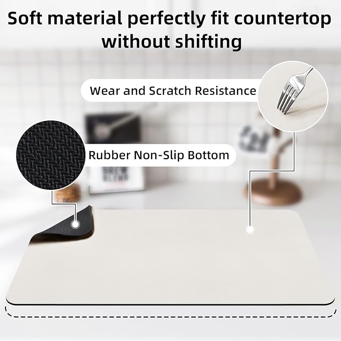 LOPNUR Large Dish Drying Mat for Kitchen Counter, Cream White | Coffee Mat and - Image 4