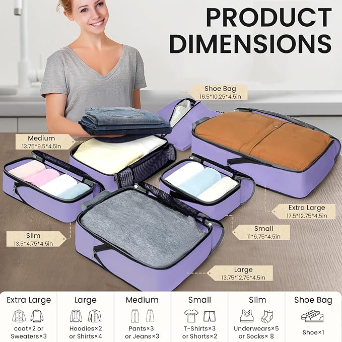 BAGAIL 4 Set/6 Set/8 Set Compression Packing Cubes Travel Accessories - Image 2