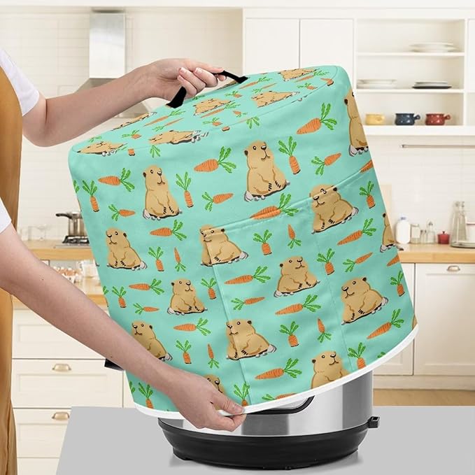 Pressure Cooker Cover for Women,Groundhog Carrot Insulated Rice Cooker Cover with Easy to Clean Lining Waterproof Dust Cover with Pockets for Instant Pot 8 Quart Appliance Cover
