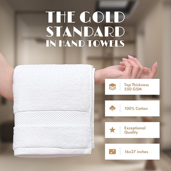 White Hand Towels Set for Bathroom, 12 Pack - Image 2