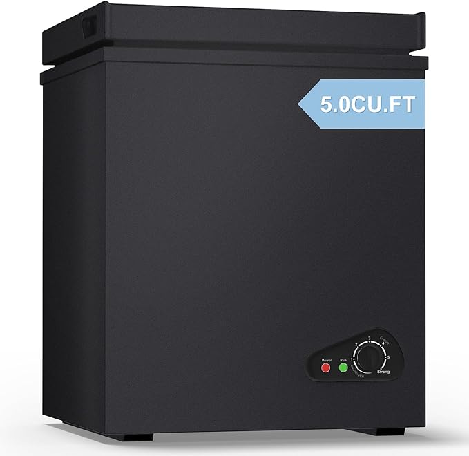 TABU 5.0 Cubic Feet Chest Freezer, Compact Freestanding Deep Freezer with 7 Level Adjustable Thermostat & Removable Basket,Top Opening, Low Noise(Black, 5.0 Cu.Ft.)