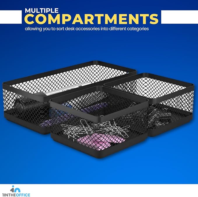 1InTheOffice Mesh Collection Desk Drawer Organizer Tray 3 Compartment - Image 3