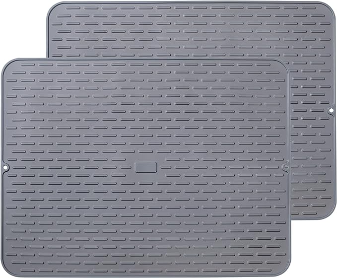 To encounter Silicone Dish Drying Mat - Extral Large 24" x 18" - Set of 2 Flexible Rubber Drying Mat, Heat Resistant Silicone Trivet, Countertop Mat, Dish Draining Mat, Sink Mat