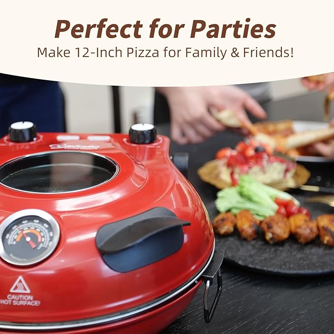 12" Electric Pizza Oven - Countertop Pizza Maker with Ceramic Stone, Heats up to 800°F, Portable Indoor Pizza Oven for Homemade Pizzas, White