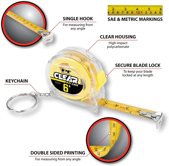 Performance Tool 20233 6 ft. Clear Mini Tape Measure, SAE and Metric - Image 2