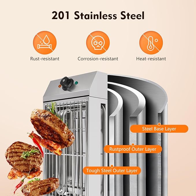 1800W 110V Countertop Electric BBQ Grill, Commercial and Home Use Stainless Steel Barbecue Griddle Adjustable Temperature 122-302℉, Portable Barbecue for Processing Pancakes, Crispy Bacon