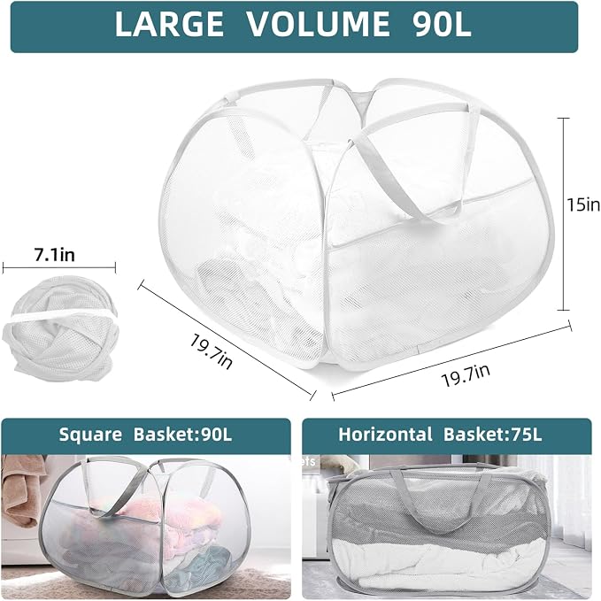 2 Pack Collapsible Laundry Baskets, 90L Large Foldable Laundry Basket, Durable - Image 4
