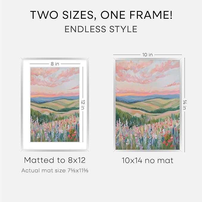 Homeforia 10x14 Picture Frame Silver, High End Metal 10x14 Frames with Mat 8x12, 10 x 14 Silver Poster Frame Matted to 8 x 12 inch Photo, 10by14 Thin Hanging Frames, Tempered Glass, Wall Kit, Set of 3