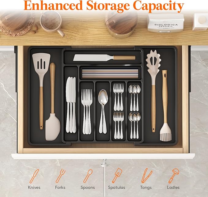 Lifewit Expandable Silverware Drawer Organizer, Kitchen Utensil Tray | BPA-free - Image 2